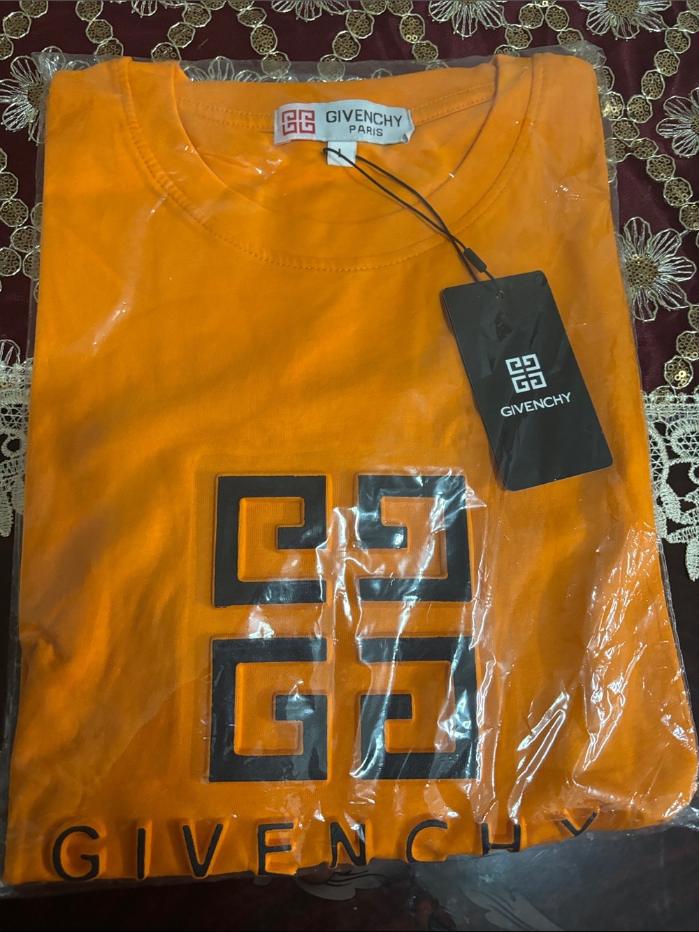 Givenchy Orange Short Sleeve Logo T-Shirt